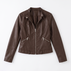 Women's Cropped Leather Jacket with Zip Front, view 5 of 8