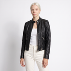 Women's Cropped Leather Jacket with Zip Front, view 6 of 8