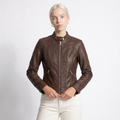 Women's Cropped Leather Jacket with Zip Front, view 8 of 8