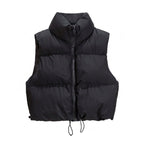Women's cropped puffer gilet, padded stand collar – product image 1