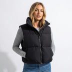 Women's cropped puffer gilet, padded stand collar – product image 2