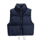Women's cropped puffer gilet, padded stand collar – product image 3