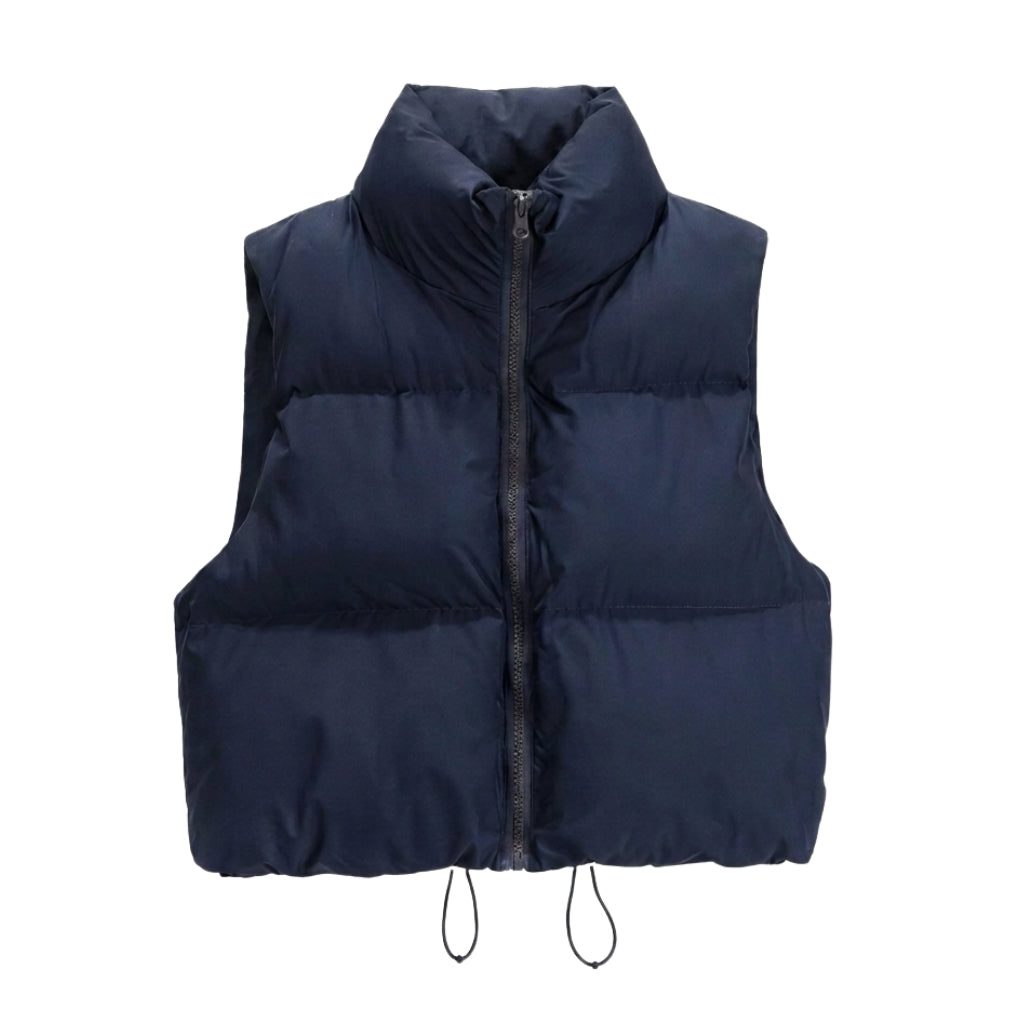 Women's cropped puffer gilet, padded stand collar – product image 3