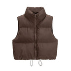 Women's cropped puffer gilet, padded stand collar – product image 4