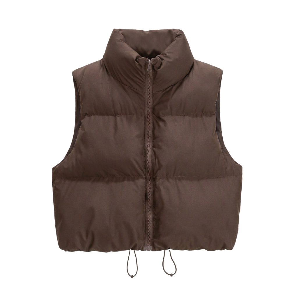 Women's cropped puffer gilet, padded stand collar – product image 4