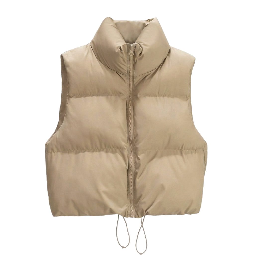 Women's cropped puffer gilet, padded stand collar – product image 5