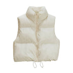 Women's cropped puffer gilet, padded stand collar – product image 6