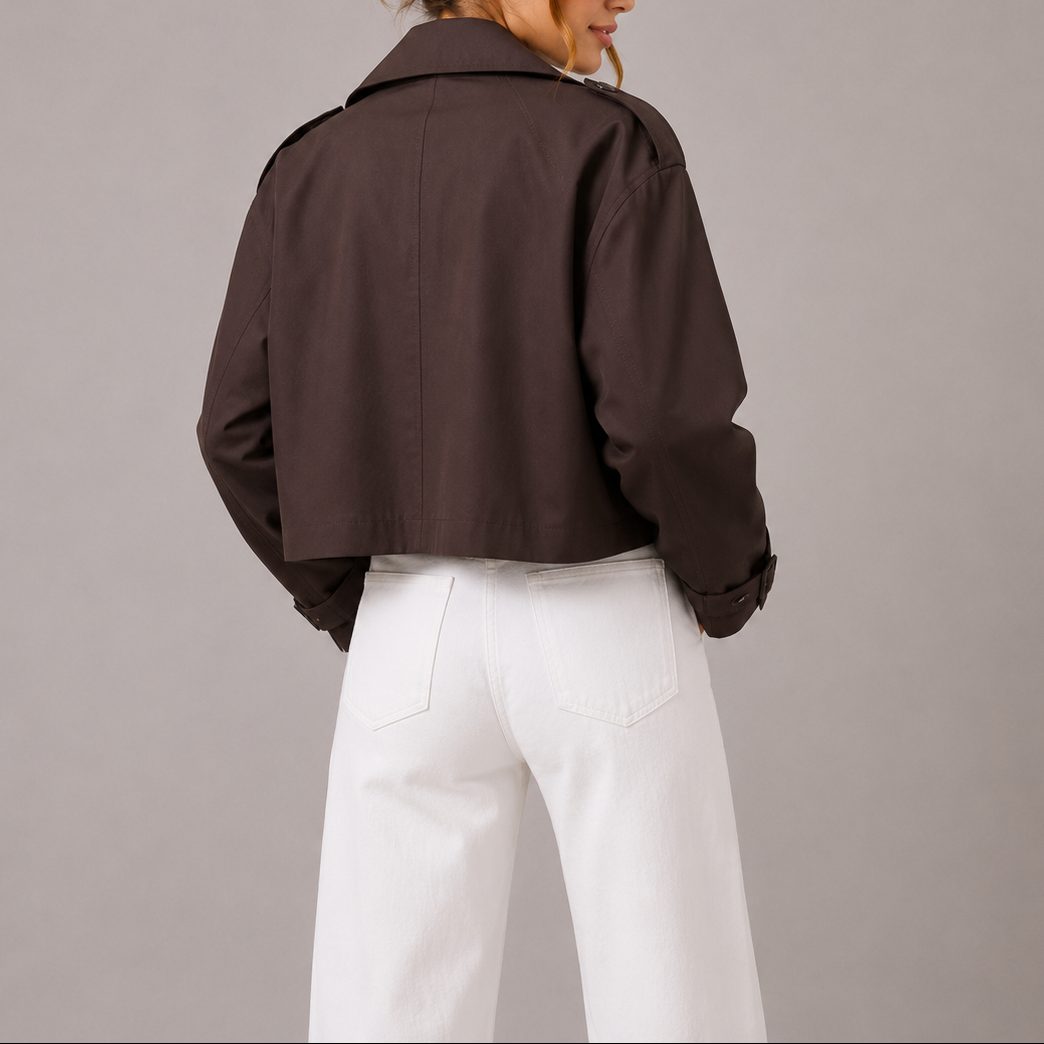 Women's cropped trench coat, double breasted front – product image 2