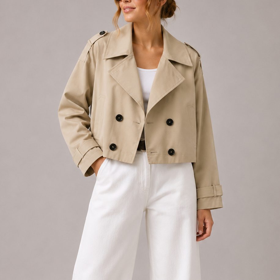 Women's cropped trench coat, double breasted front – product image 3