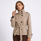 Women's Double-Breasted Cropped Belted Trench Coat, view 1 of 6