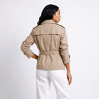 Women's Double-Breasted Cropped Belted Trench Coat, view 4 of 6
