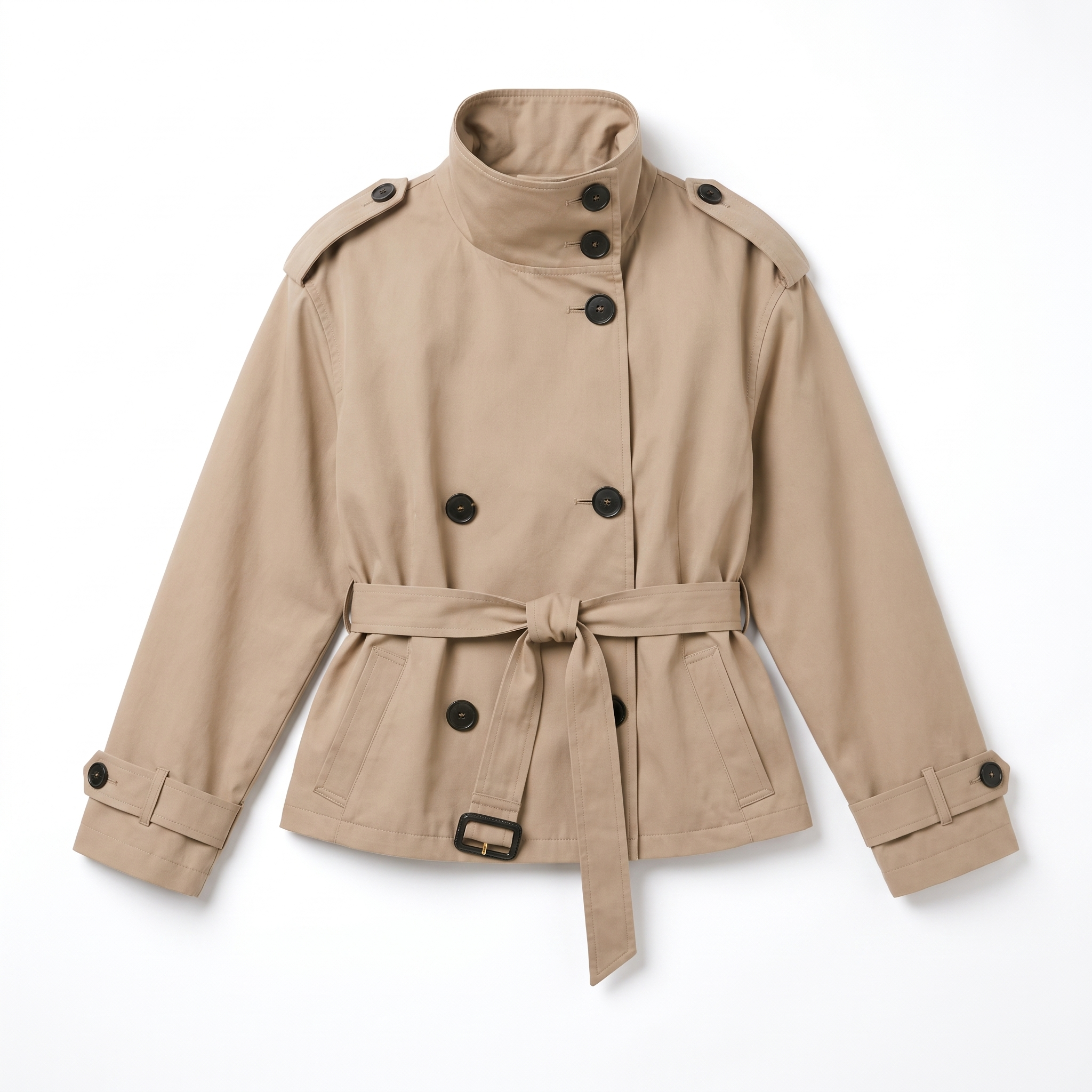 Women's Double-Breasted Cropped Belted Trench Coat, view 6 of 6