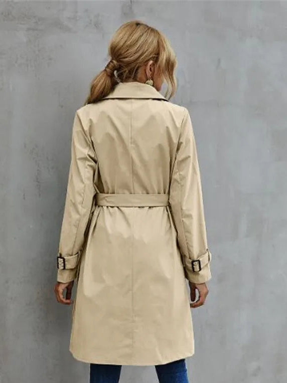 Women's Double-Breasted Trench Coat with Belted Longline, view 2 of 7