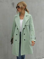 Women's Double-Breasted Trench Coat with Belted Longline, view 3 of 7