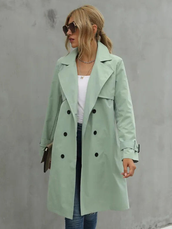Women's Double-Breasted Trench Coat with Belted Longline, view 3 of 7