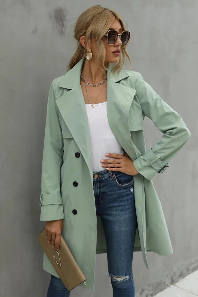 Women's Double-Breasted Trench Coat with Belted Longline, view 4 of 7