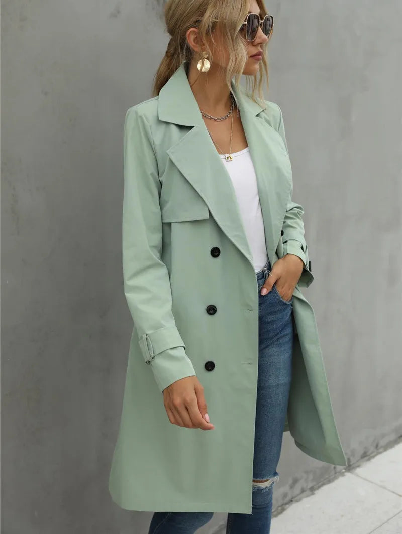 Women's Double-Breasted Trench Coat with Belted Longline, view 5 of 7
