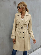 Women's Double-Breasted Trench Coat with Belted Longline, view 6 of 7