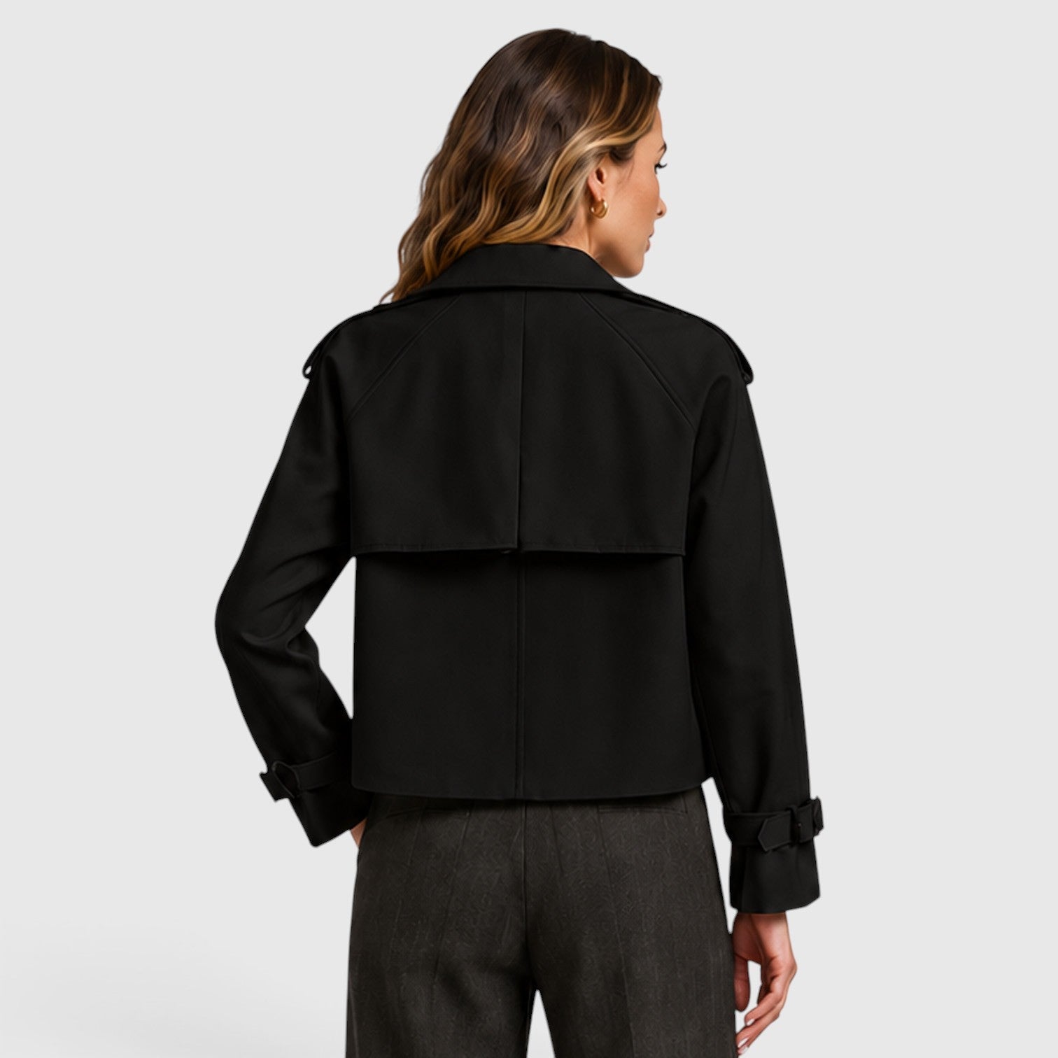 Alternate product view 3 of women's Double Breasted Trench Coat with cropped.