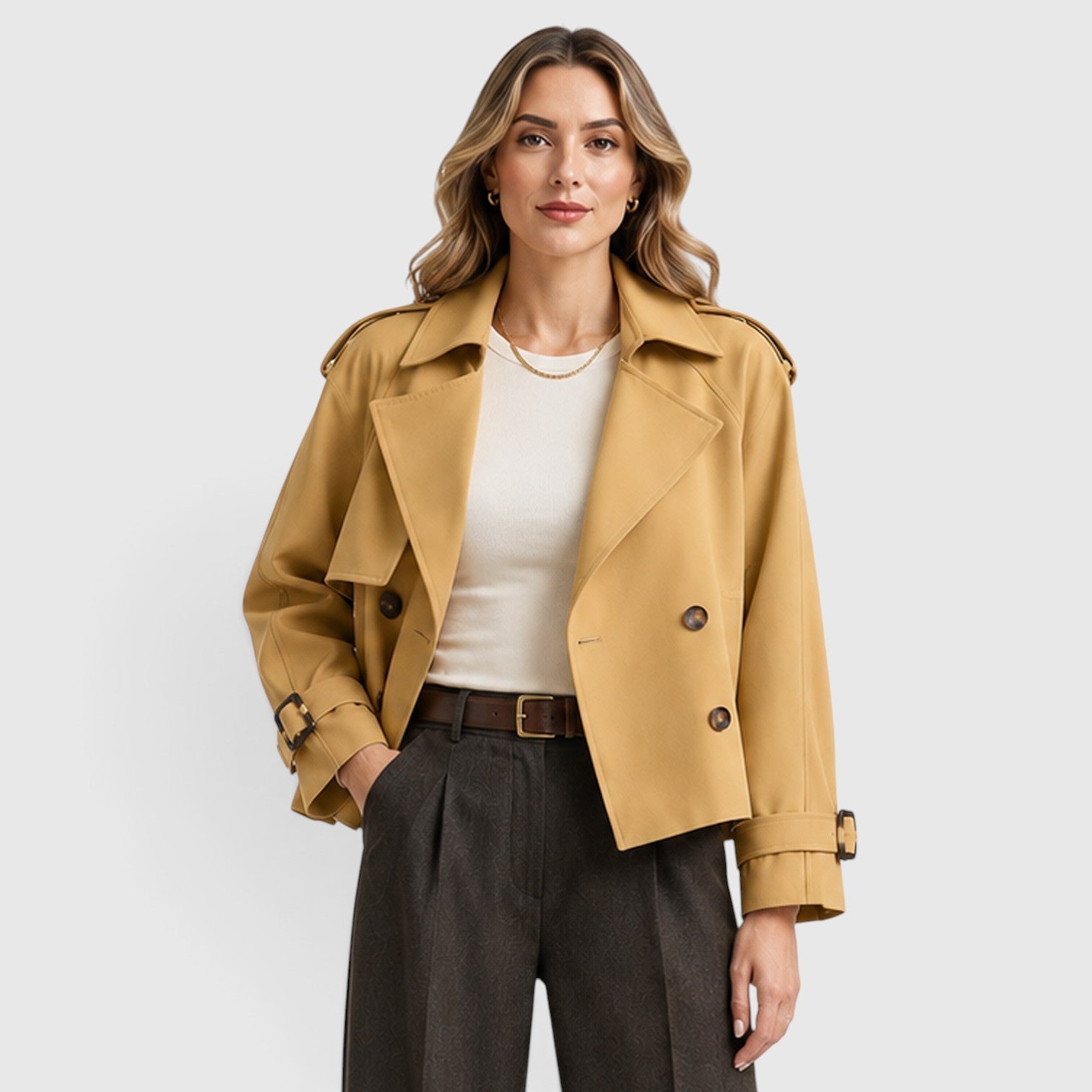 Alternate product view 4 of women's Double Breasted Trench Coat with cropped.