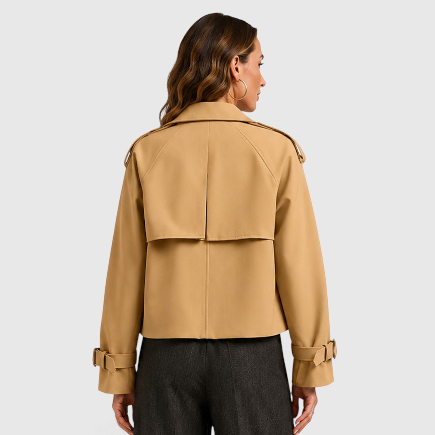 Alternate product view 5 of women's Double Breasted Trench Coat with cropped.