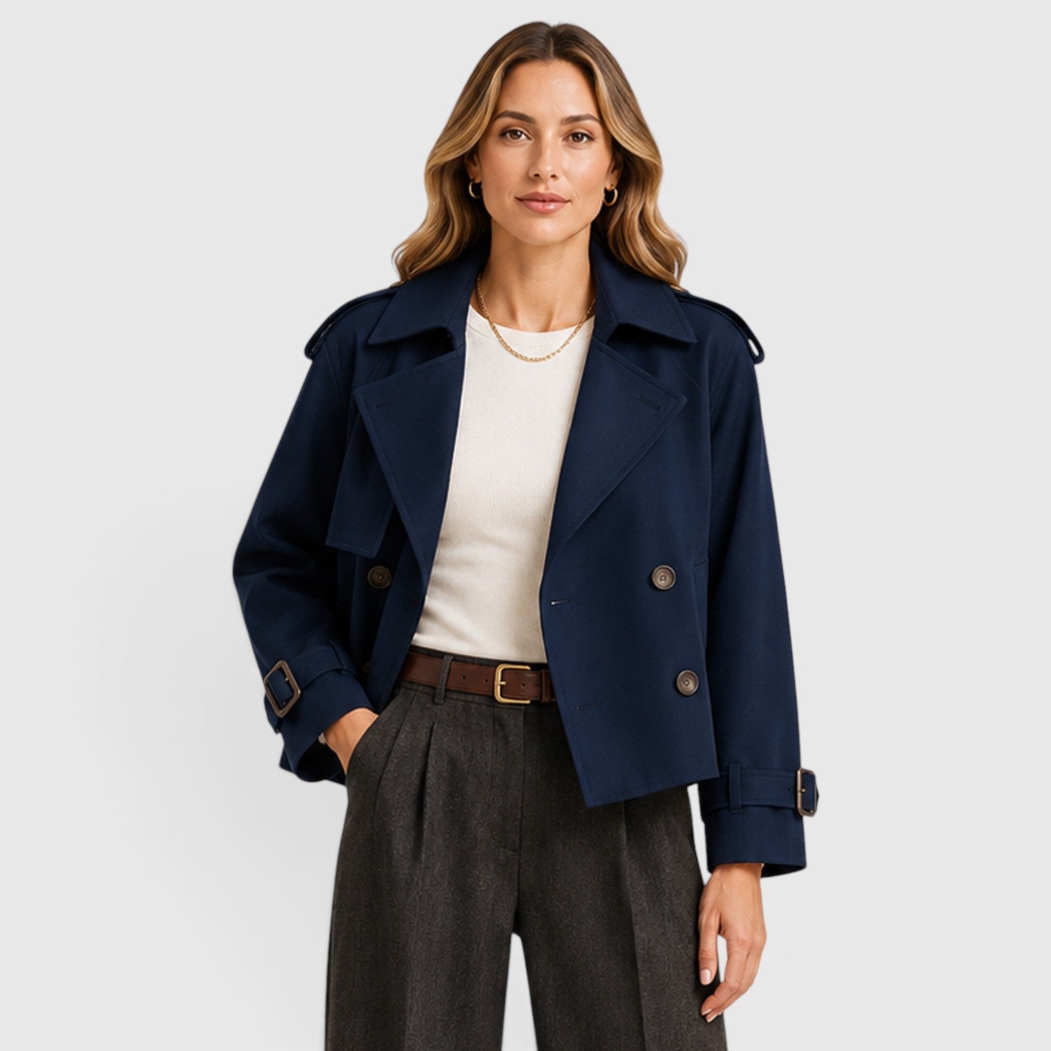Alternate product view 11 of women's Double Breasted Trench Coat with cropped.
