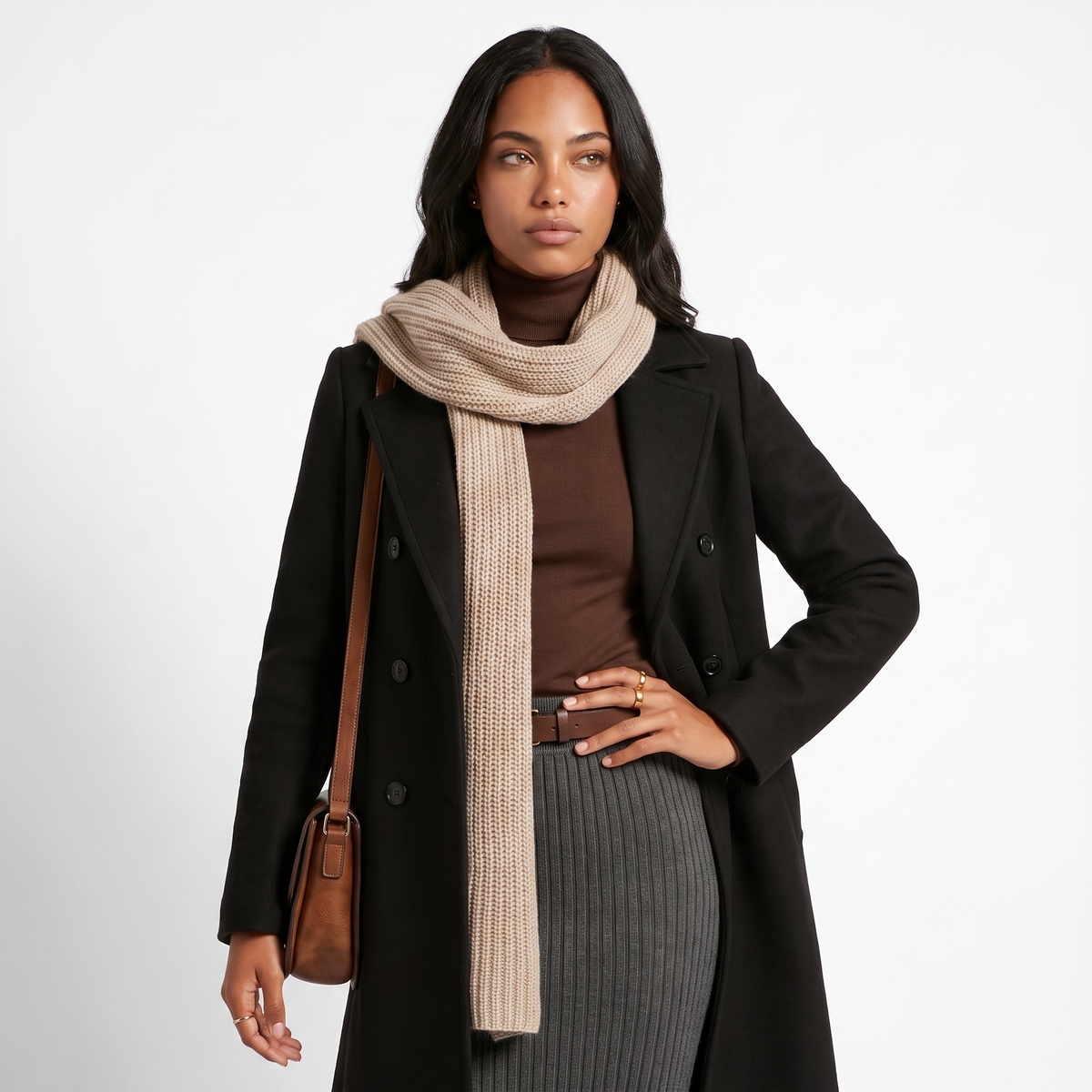 Women's Double-Breasted Wool Coat with Tailored Fit, view 1 of 8