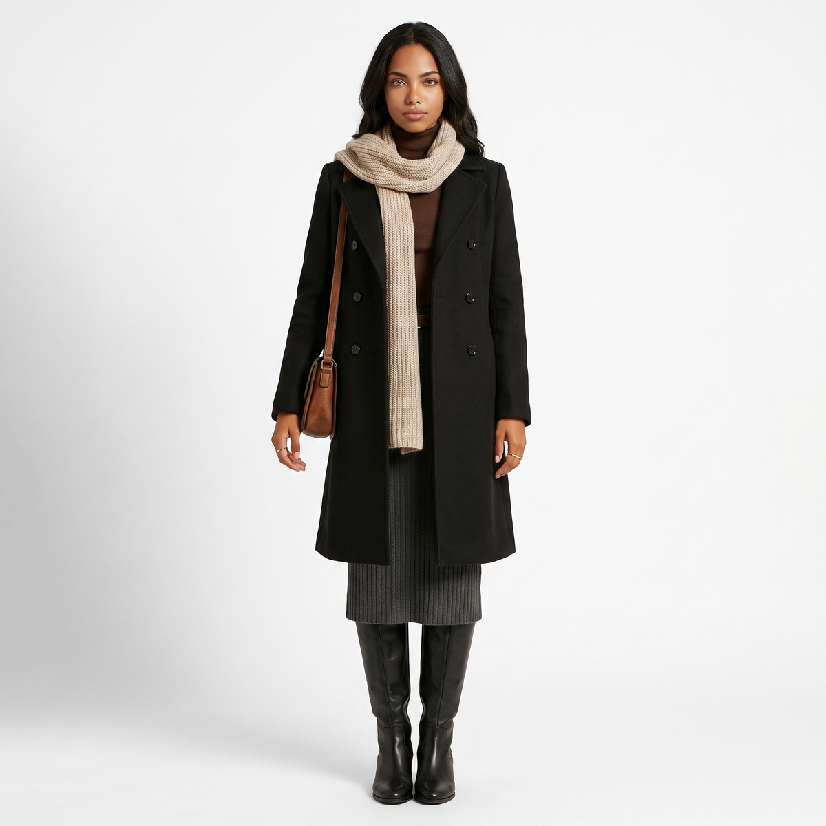 Women's Double-Breasted Wool Coat with Tailored Fit, view 2 of 8
