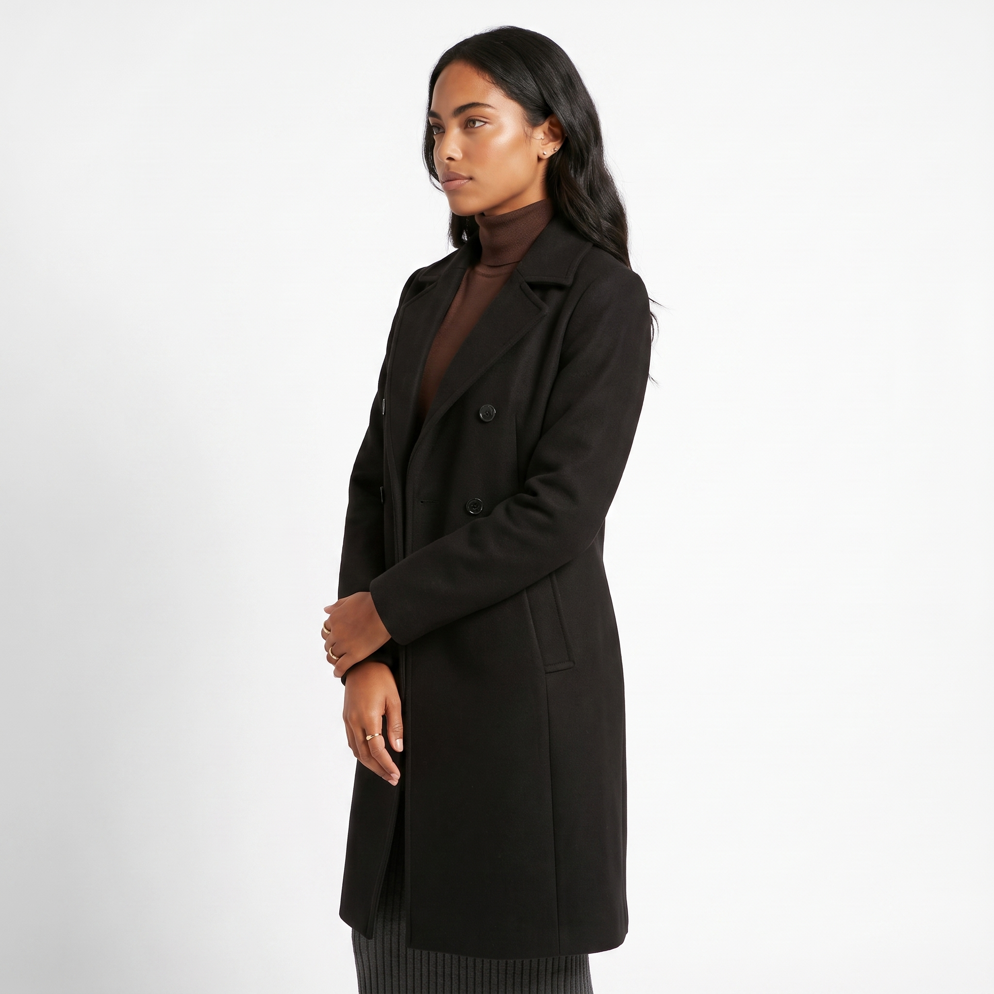 Women's Double-Breasted Wool Coat with Tailored Fit, view 3 of 8