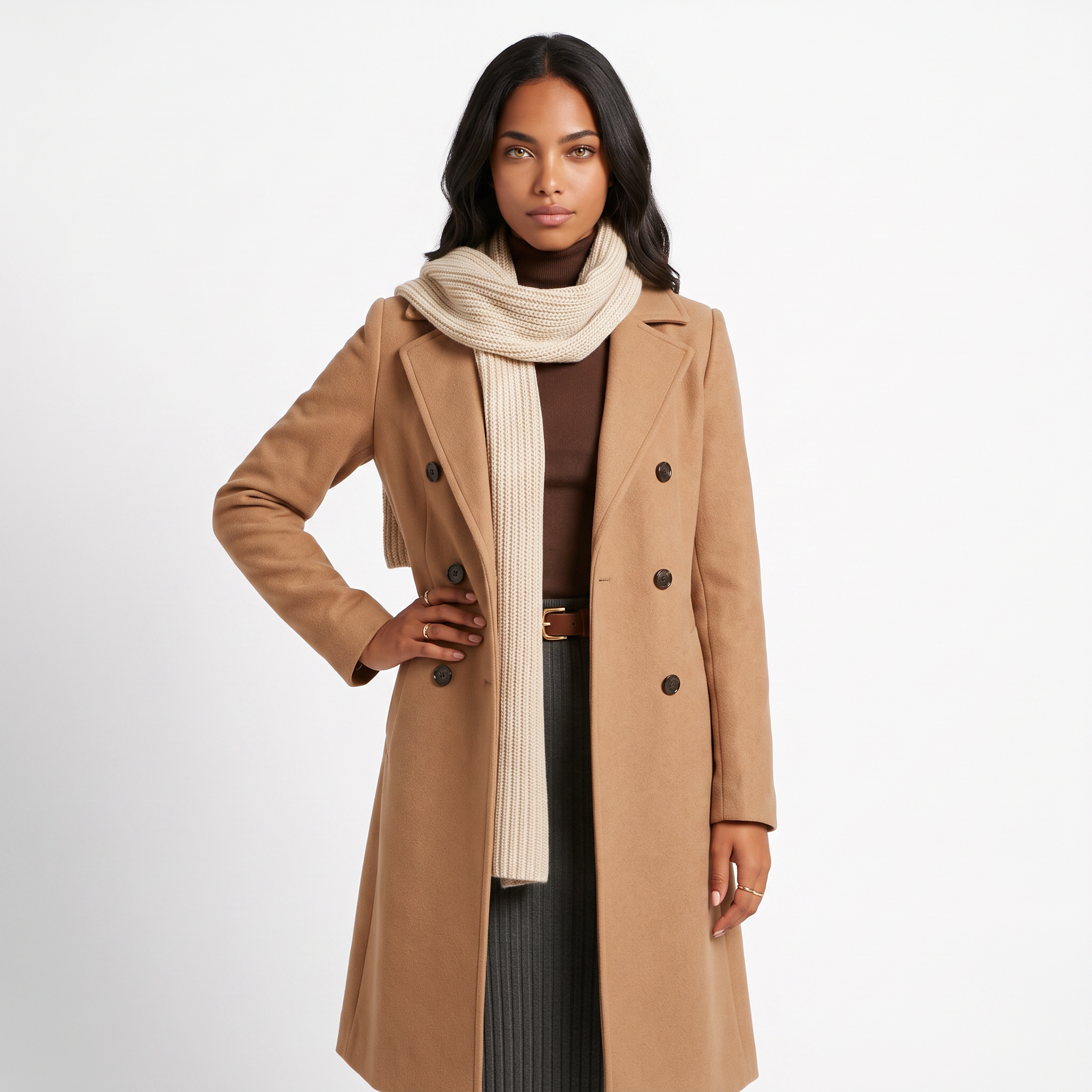Women's Double-Breasted Wool Coat with Tailored Fit, view 5 of 8