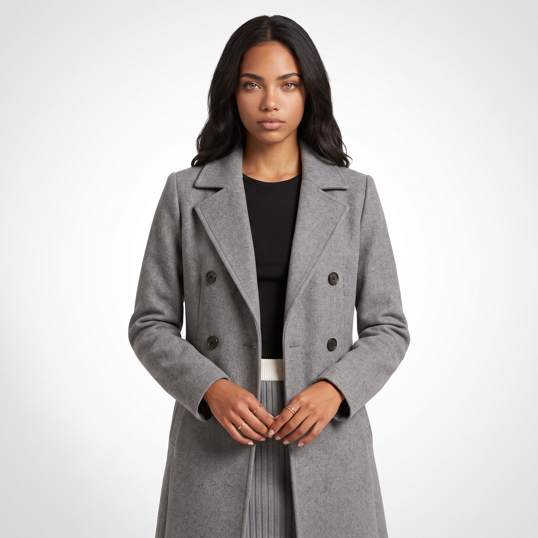 Women's Double-Breasted Wool Coat with Tailored Fit, view 6 of 8