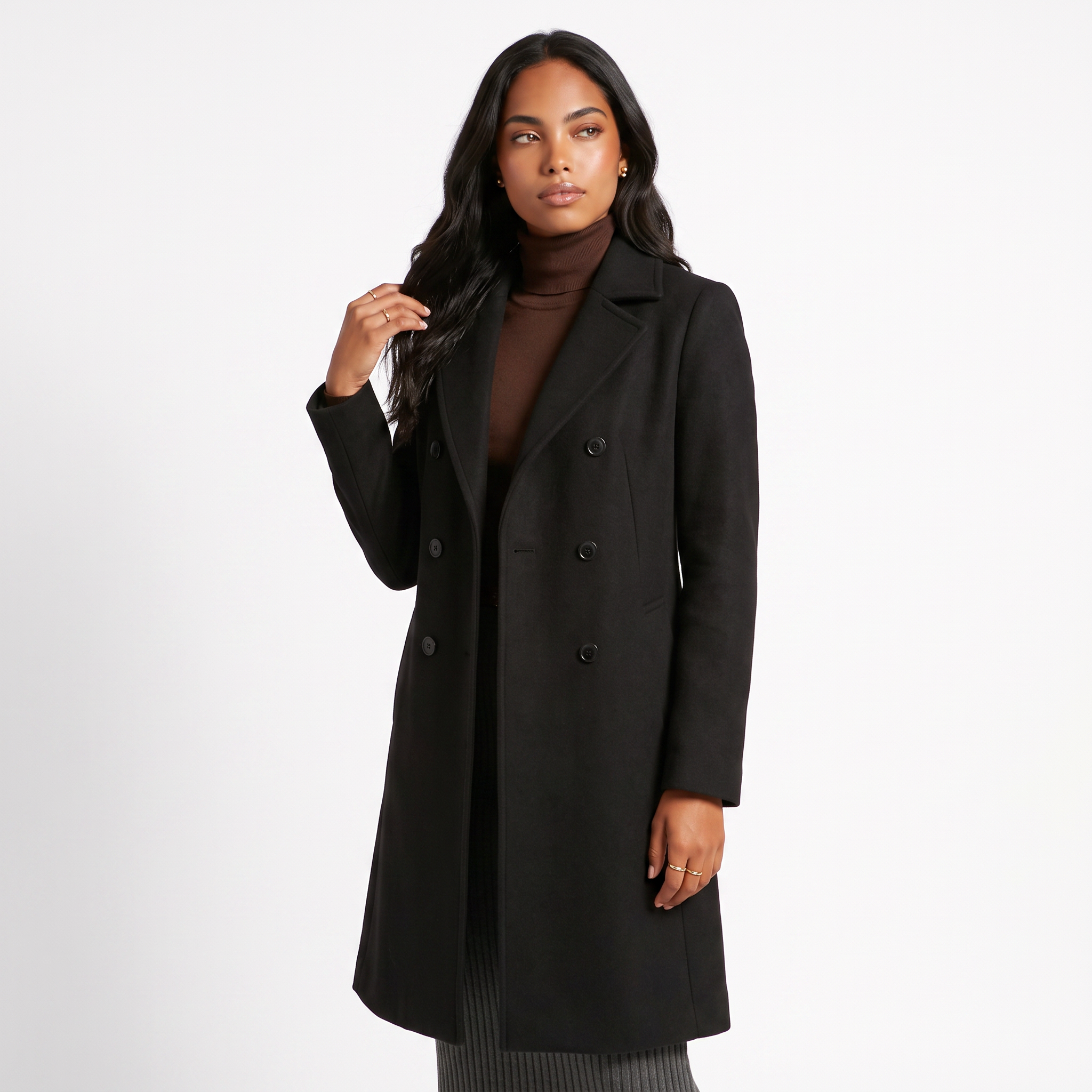 Women's Double-Breasted Wool Coat with Tailored Fit, view 7 of 8