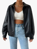 Women's Faux Bomber Jacket with Zip Front Point Collar, view 1 of 3