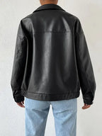 Women's Faux Bomber Jacket with Zip Front Point Collar, view 3 of 3