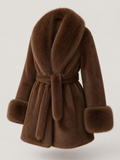 Women's Faux Fur Belted Collar Coat with Longline Fit, view 1 of 10