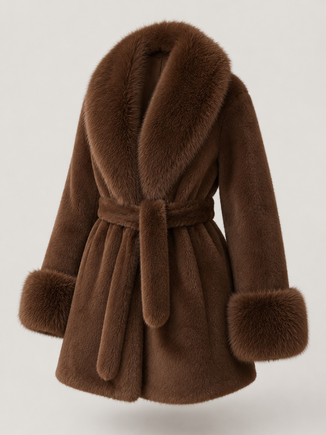 Women's Faux Fur Belted Collar Coat with Longline Fit, view 1 of 10