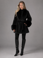 Women's Faux Fur Belted Collar Coat with Longline Fit, view 3 of 10