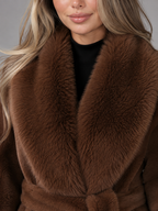 Women's Faux Fur Belted Collar Coat with Longline Fit, view 6 of 10