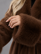 Women's Faux Fur Belted Collar Coat with Longline Fit, view 7 of 10