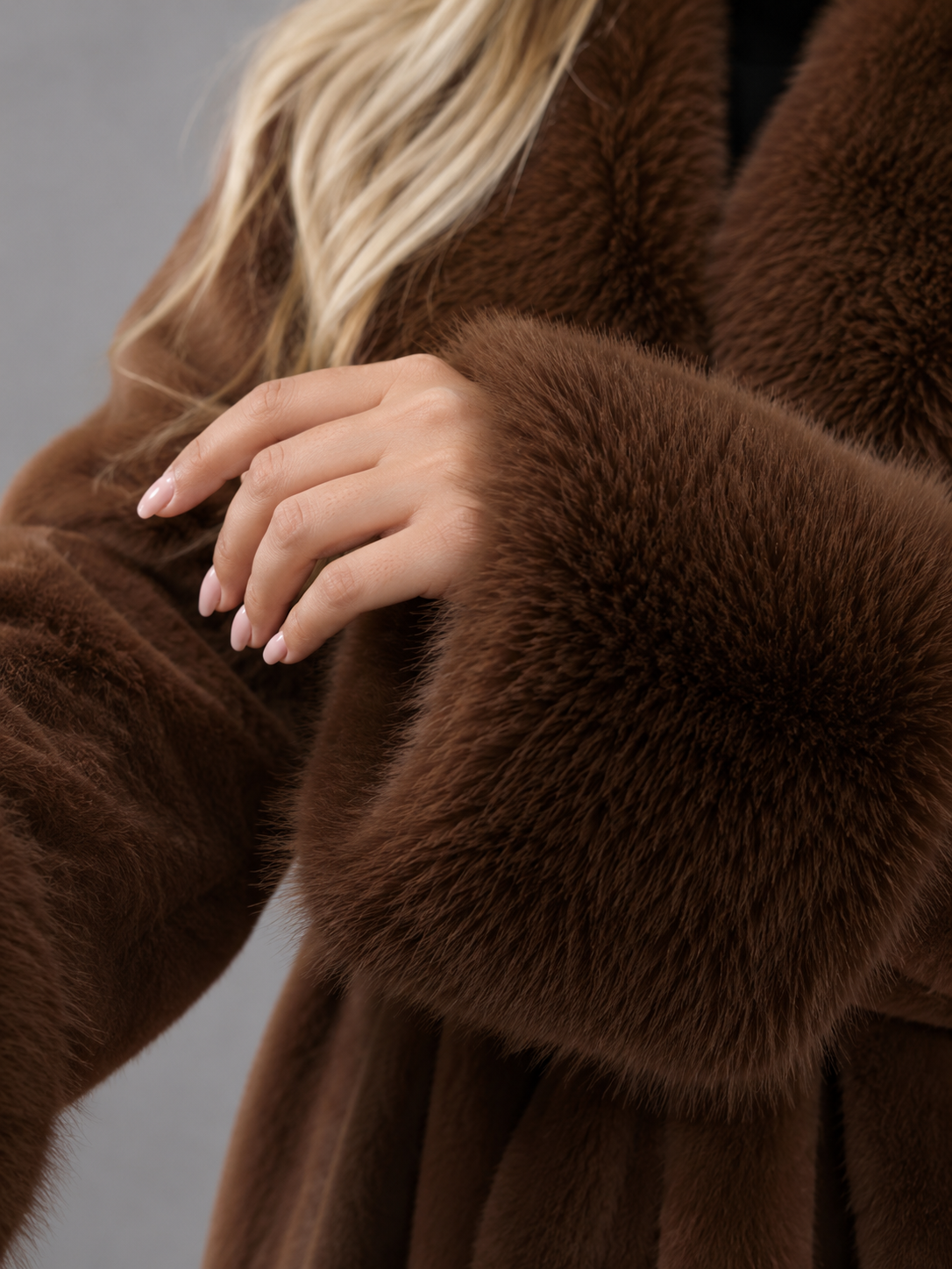 Women's Faux Fur Belted Collar Coat with Longline Fit, view 7 of 10