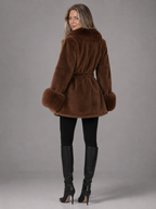 Women's Faux Fur Belted Collar Coat with Longline Fit, view 8 of 10