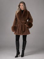 Women's Faux Fur Belted Collar Coat with Longline Fit, view 10 of 10