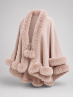 Women's Faux Fur Cape Cardigan with Flared Trim, view 2 of 10