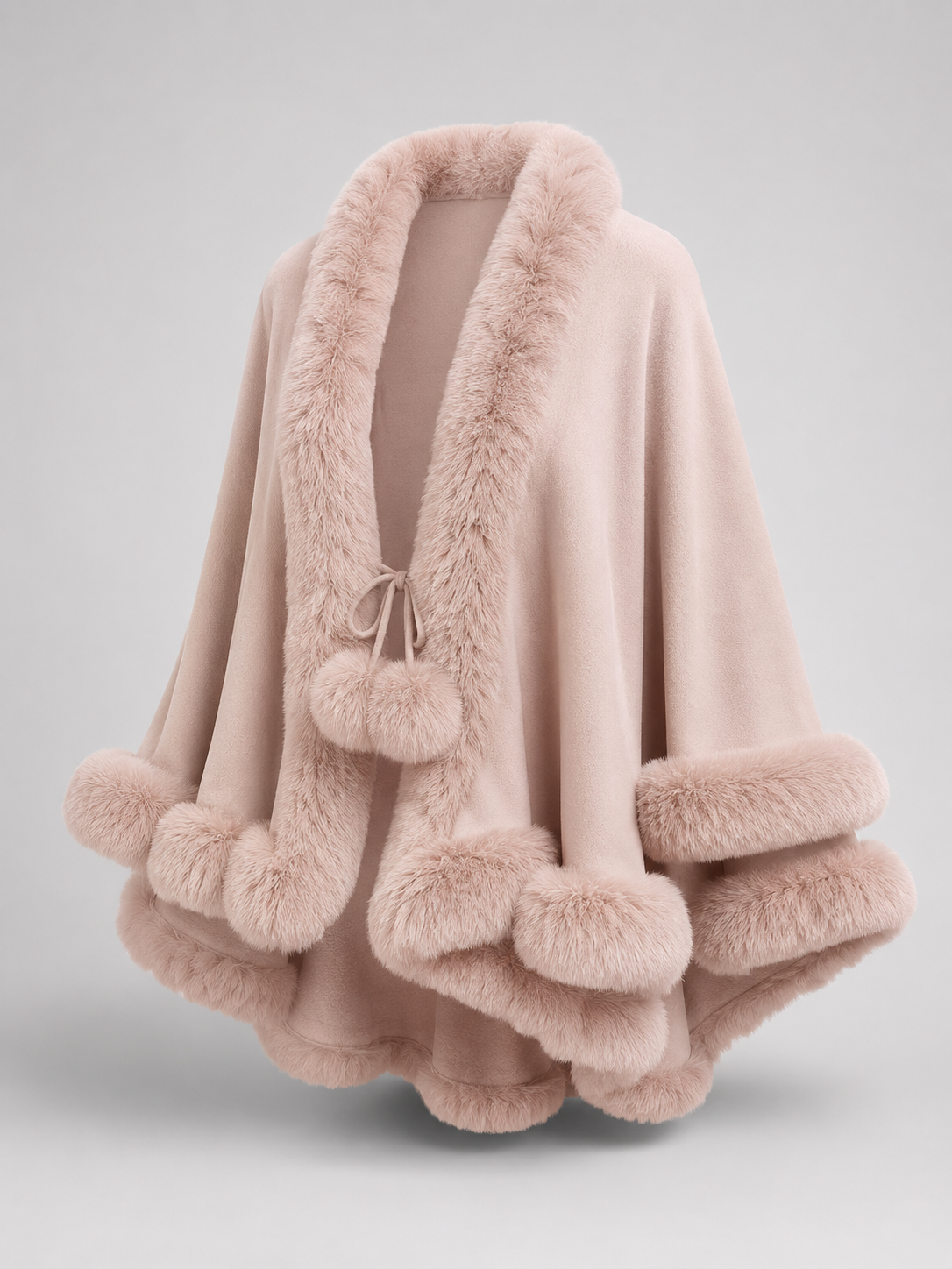 Women's Faux Fur Cape Cardigan with Flared Trim, view 2 of 10