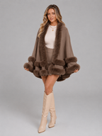 Women's Faux Fur Cape Cardigan with Flared Trim, view 4 of 10