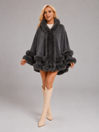 Women's Faux Fur Cape Cardigan with Flared Trim, view 5 of 10