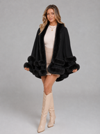 Women's Faux Fur Cape Cardigan with Flared Trim, view 6 of 10