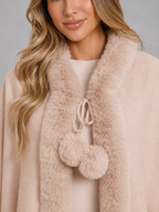 Women's Faux Fur Cape Cardigan with Flared Trim, view 7 of 10