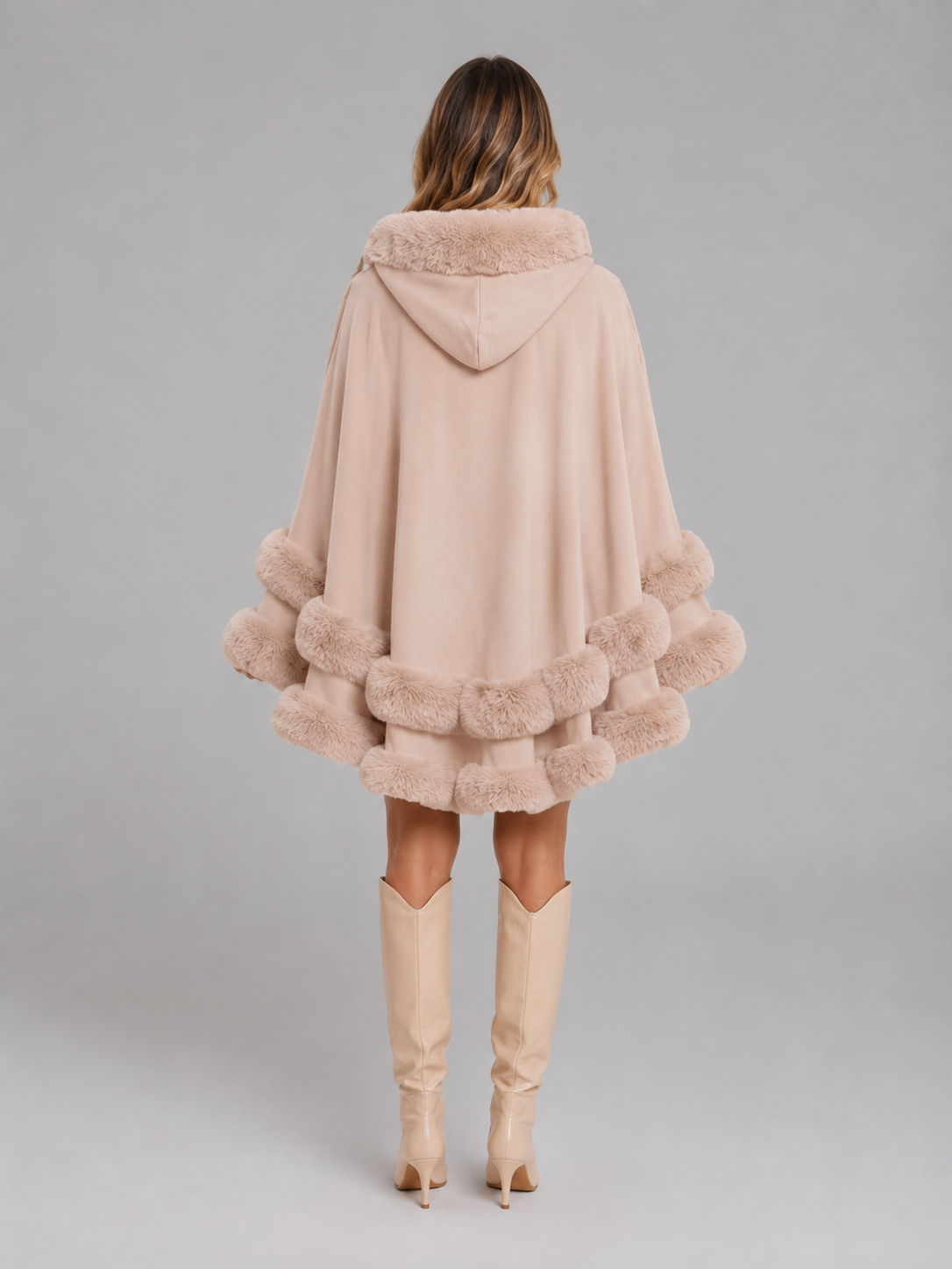 Women's Faux Fur Cape Cardigan with Flared Trim, view 9 of 10