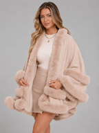 Women's Faux Fur Cape Cardigan with Flared Trim, view 10 of 10